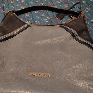Michael Kors Black and Gray Shoulder Bag with Textured Finish